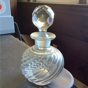 Vintage Swirl Glass Bottle Sparkling Crystal Stopper  Boudoir Bath Decor Magick